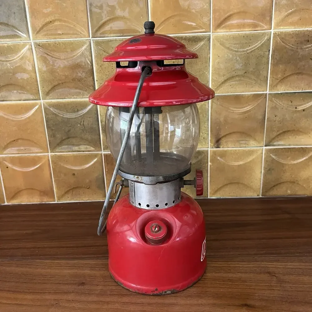 Vintage Coleman Red Gas Single Mantle Camping Lantern